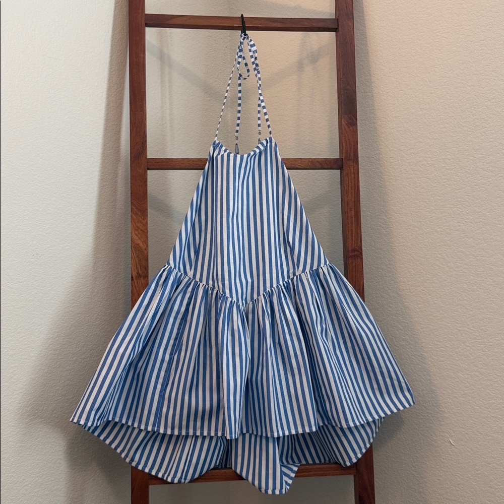 Free People Blue and White Striped Halter Tank Top